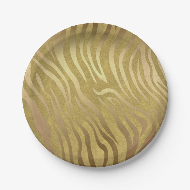 Plato De Papel Estampado de cebra de bronce dorado Glam safari de (Anverso)