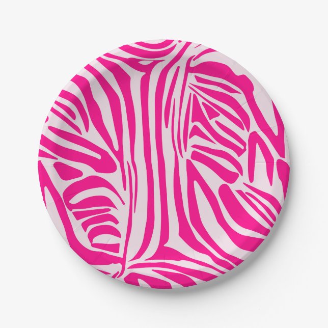 Plato De Papel Estampado de cebra rosa (Anverso)