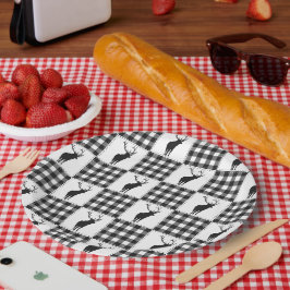Plato De Papel Estampado de Cuadros de Búfalo con Ciervos Bosque