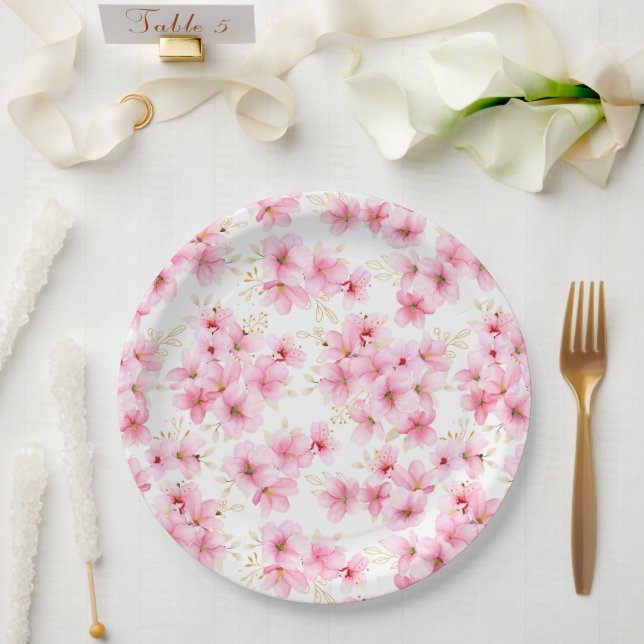 Plato De Papel Estampado de flores en flor  (Boda)