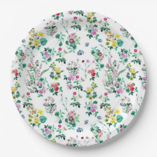 Plato De Papel Estampado de flores ligero