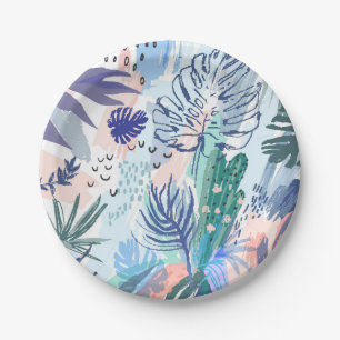 Plato De Papel Estampado de flores tropical del estilo