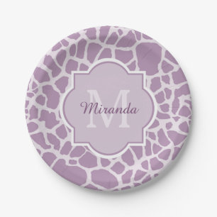 Plato De Papel Estampado de girafa púrpura elegante con el