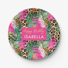 Plato De Papel Estampado de huellas de piel de animales de safari