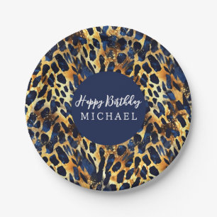 Plato De Papel Estampado de huellas de piel de animales de safari