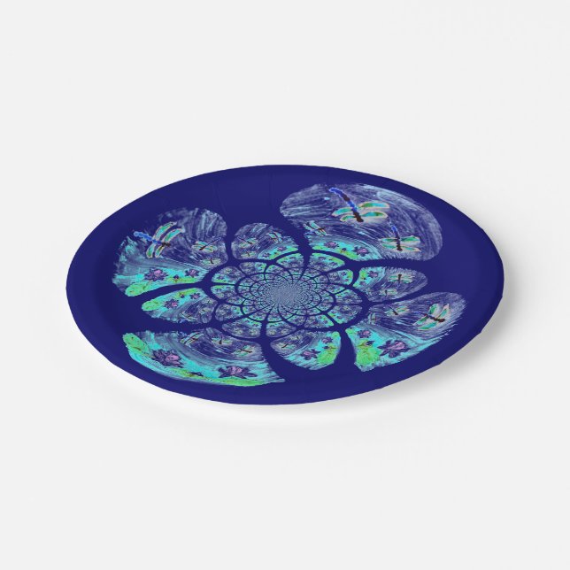 Plato De Papel Estampado de libélula azul turquesa (Angular)