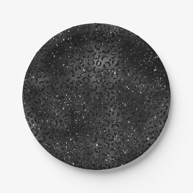 Plato De Papel Estampado de piel de leopardo guepardo negro anima (Anverso)