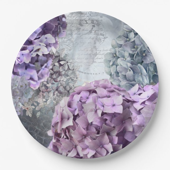 Plato De Papel Estampado de plores floral del Hydrangea del (Anverso)