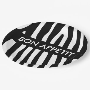 Plato De Papel Estampado de rayas cebra blanco y negro + tus idea