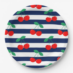 Plato De Papel Estampado de Rayas de Cereza – Regalo y Decoración