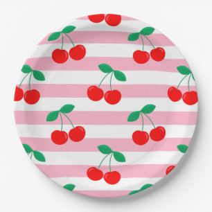 Plato De Papel Estampado de Rayas de Cereza – Regalo y Decoración