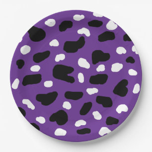 Plato De Papel Estampado de vaca en morado, 
