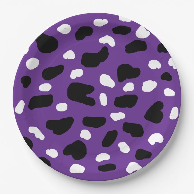 Plato De Papel Estampado de vaca en morado,  (Anverso)
