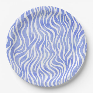 Plato De Papel Estampado de zebra azul de la acuarela del dril de