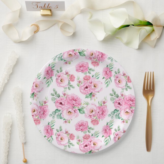 Plato De Papel Estampado floral  (Boda)