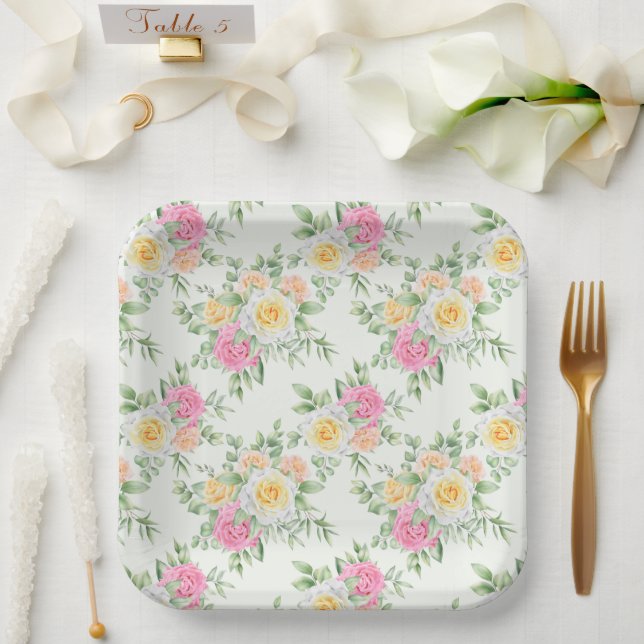 Plato De Papel Estampado floral  (Boda)