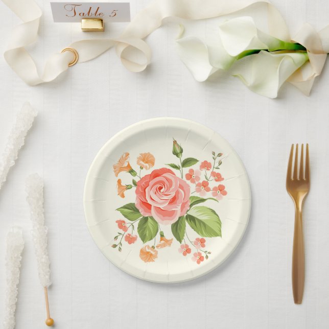 Plato De Papel Estampado floral  (Boda)