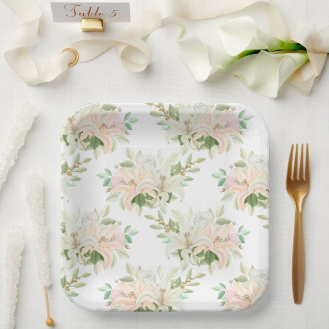 Plato De Papel Estampado floral  (Boda)