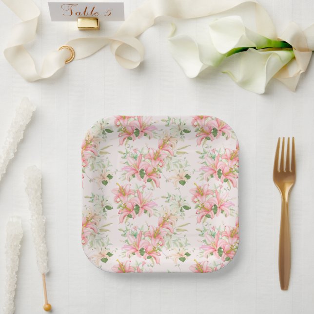 Plato De Papel Estampado floral (Boda)