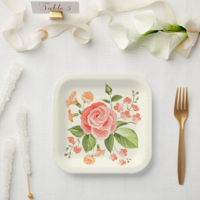 Plato De Papel Estampado floral  (Boda)