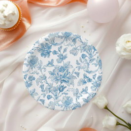 Plato De Papel Estampado floral azul Toile-de-jouy Chinoiseries