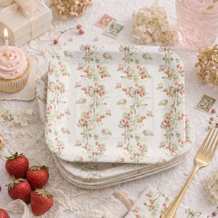 Plato De Papel Estampado Floral de Bayas Cumpleaños Primero