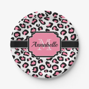 Plato De Papel Estampado leopardo rosado