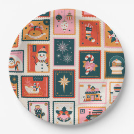 Plato De Papel Estampillas de correo de los ornamentos de Navidad