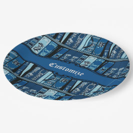 Plato De Papel Estantes de libros azules libros antiguos