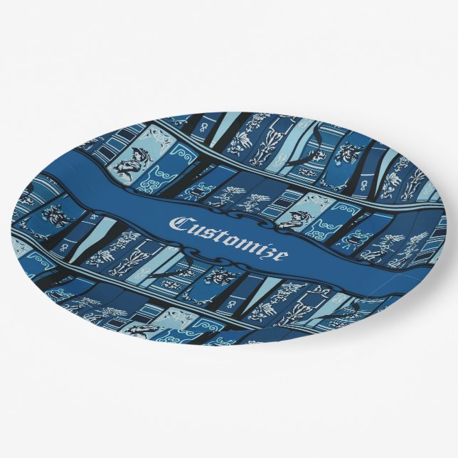 Plato De Papel Estantes de libros azules libros antiguos (Angular)