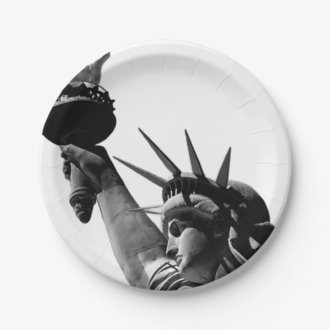 Plato De Papel Estatua de la libertad en blanco y negro (Anverso)