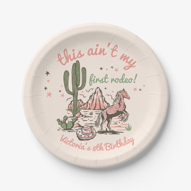 Plato De Papel Este no es mi primer cumpleaños de Rodeo Cowgirl (Anverso)