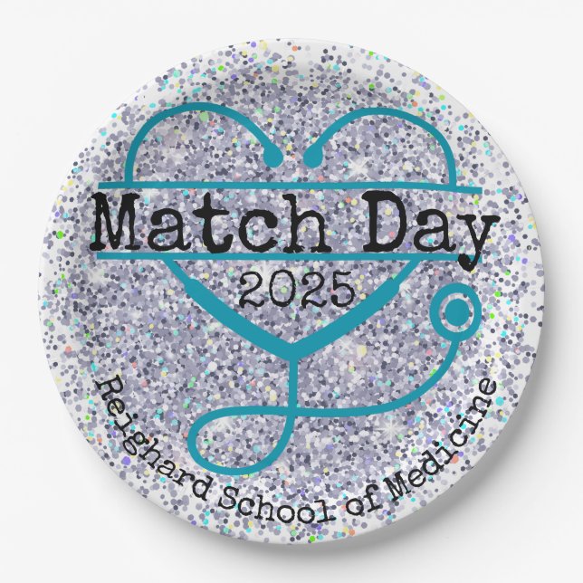 Plato De Papel Estetioscopio Purpurina de Match Day Blue 2025 (Anverso)