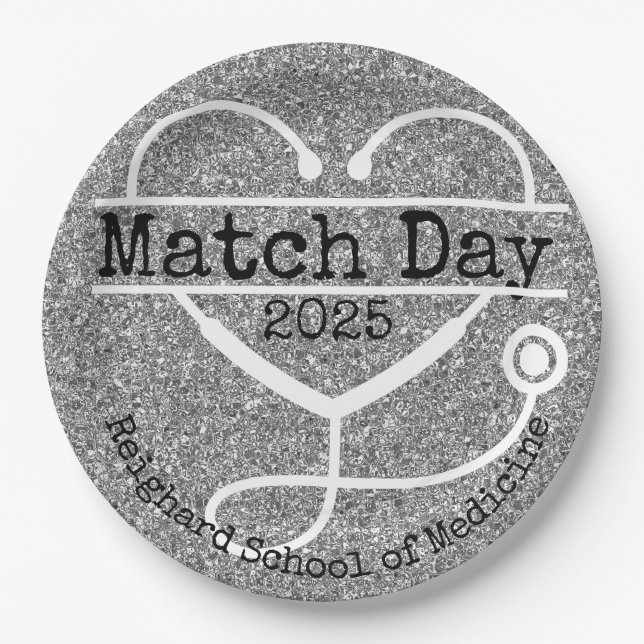 Plato De Papel Estetoscopio Purpurina de Match Day Silver 2025 (Anverso)