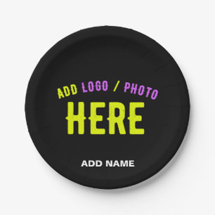 PLATO DE PAPEL ESTILIZADO MODERNO PERSONALIZABLE NEGRO VERIFICADO