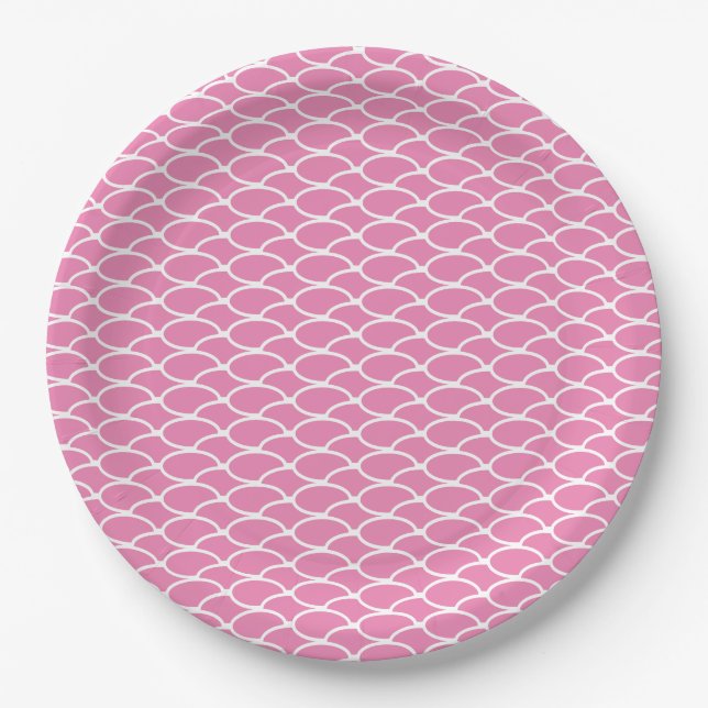 Plato De Papel Estilizado patrón de ondas oceánicas en rosa (Anverso)