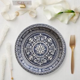 Plato de papel estilo cerámica vidriada en azul ma