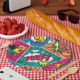 Plato De Papel Estilo de arte pop - Explosión de historietas retr