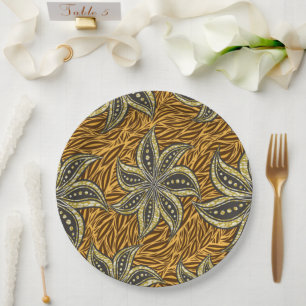 Plato De Papel Estilo de Batik Floral Resumen Africano