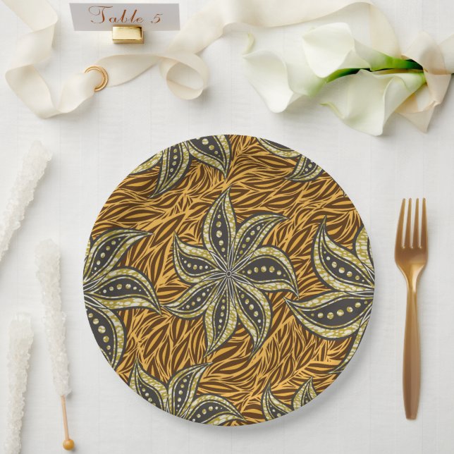 Plato De Papel Estilo de Batik Floral Resumen Africano (Boda)
