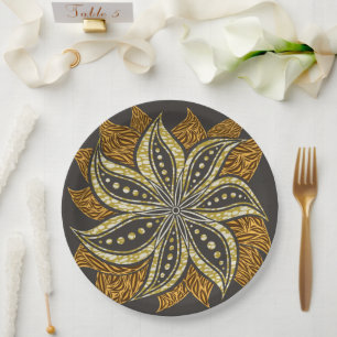 Plato De Papel Estilo de Batik Floral Resumen Africano