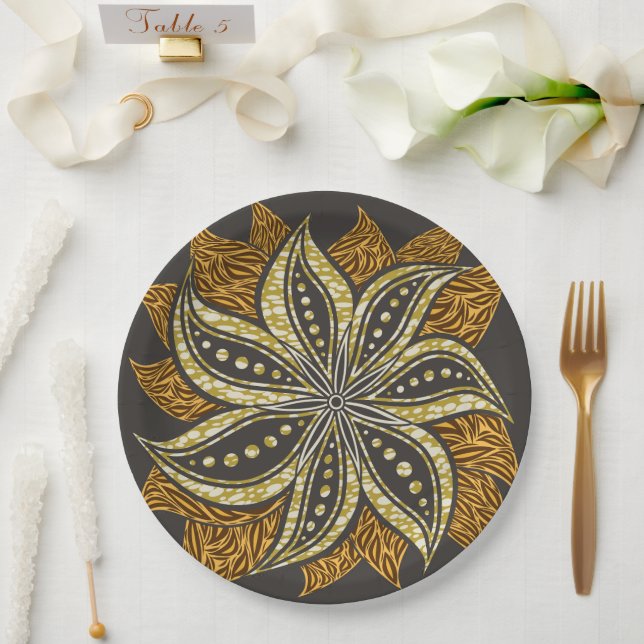 Plato De Papel Estilo de Batik Floral Resumen Africano (Boda)