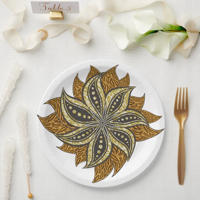 Plato De Papel Estilo de Batik Floral Resumen Africano (Boda)