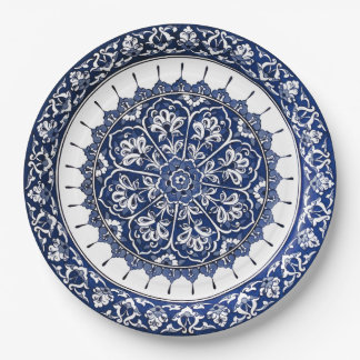 Plato De Papel Estilo de cerámica española azul y blanca