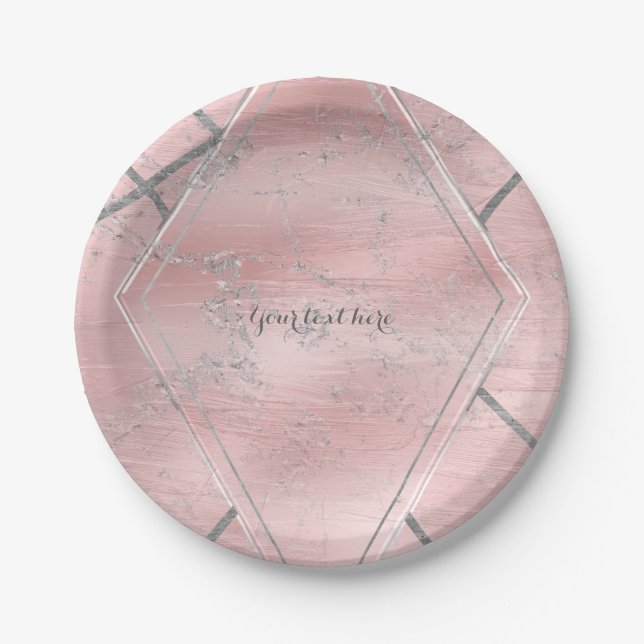 Plato De Papel Estilo de diseño de cristal satinado rosa y platea (Anverso)
