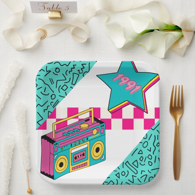 Plato De Papel Estilo de época 1991 estéreo (Boda)