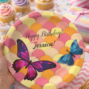 Plato De Papel Estilo de fiesta de cumpleaños con mariposa de glo
