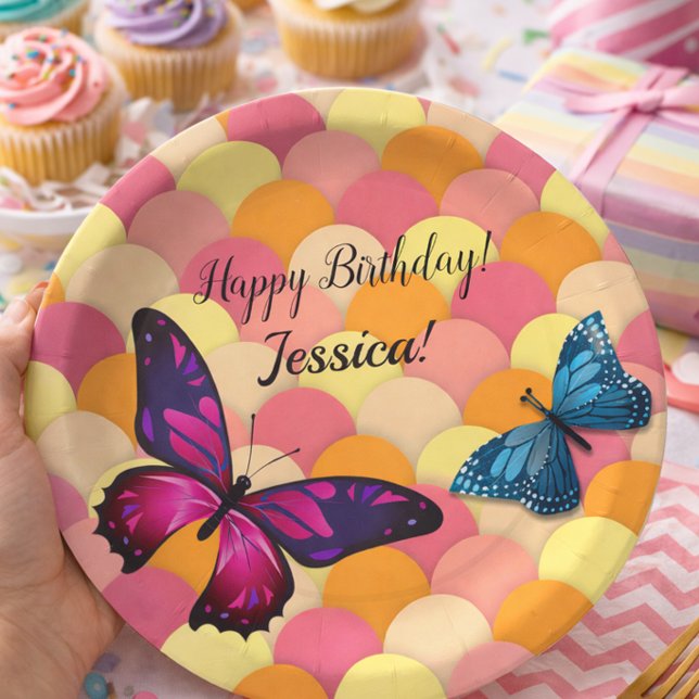 Plato De Papel Estilo de fiesta de cumpleaños con mariposa de glo (Subido por el creador)