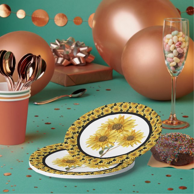 Plato De Papel Estilo de granja Floral de girasol (Multi)