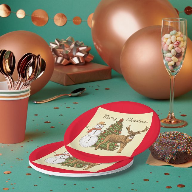 Plato De Papel Estilo de la cosecha Feliz Navidad (Subido por el creador)